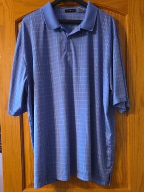 3X Men's Blue Windowpane Performance Polo Shirt